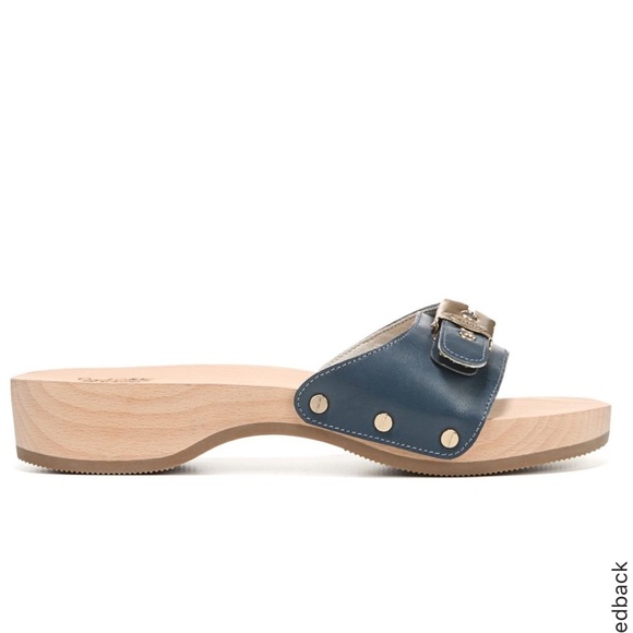 Dr Scholls Original Collection size 7 (38) Wood Clog Sandal in Blue Leather - Picture 2 of 13